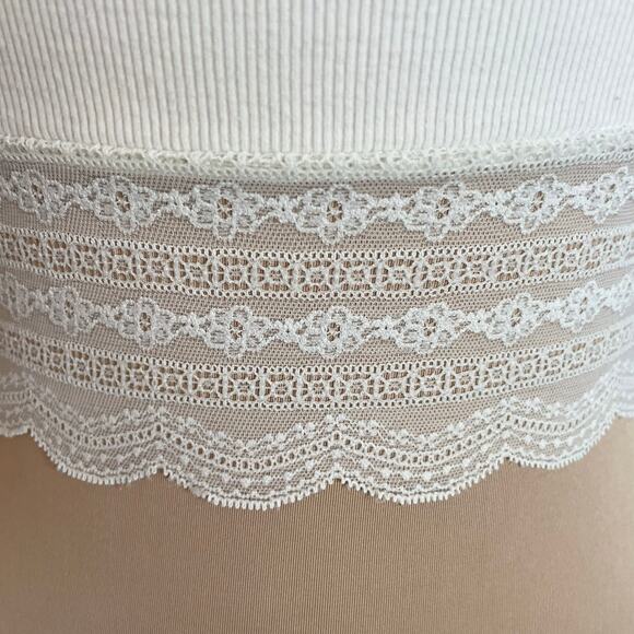 Y2K Babydoll Rib Knit Tee Lace Trim SMALL Bella Coquette Milk Maid Casual Summer - Picture 5 of 6